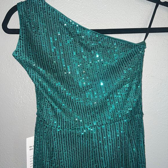 NWT Grace Karin Sequined Asymmetric One Shoulder Bodycon Midi Dress Green Size 6 - Picture 5 of 8